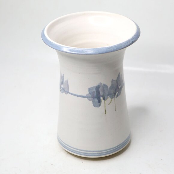Vintage Stoneware Pottery Vase Jack Westlin Style Blue White Abstract Floral - Picture 11 of 11